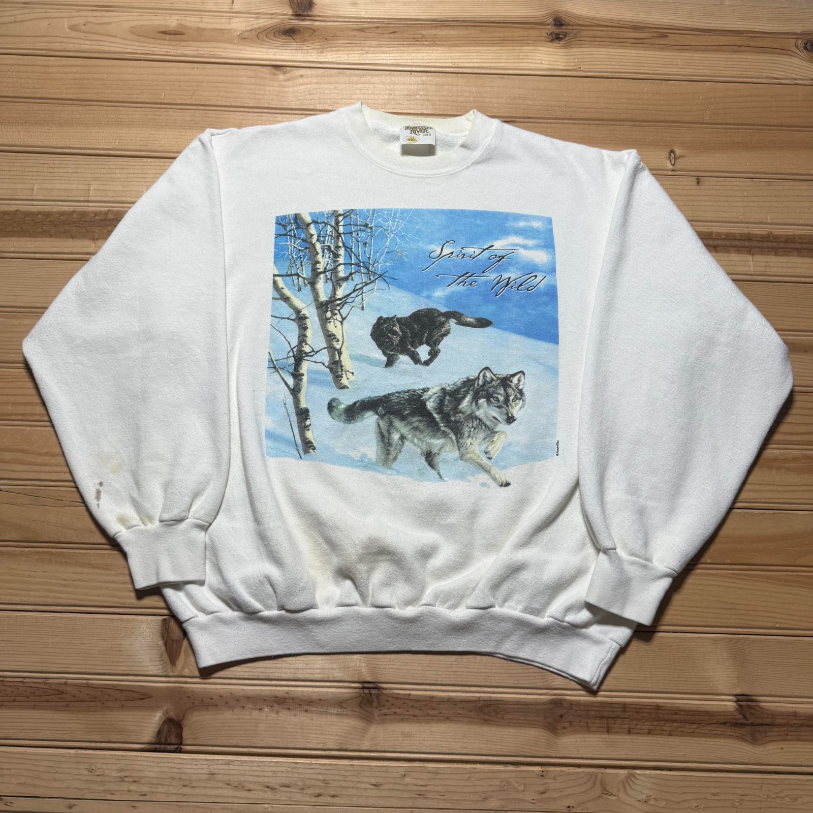 Vintage 90s Spirit of the Wild Wolf Graphic Crewneck Pullover Sweatshirt - Large