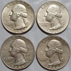 1964-D Washington Quarters 25¢ 90% Silver Coins Lot (Set of 4) Denver Mint