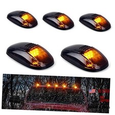 5pcs Smoke Amber Cab Roof Marker Lights, Left Black Smoked Lens With Amber LED