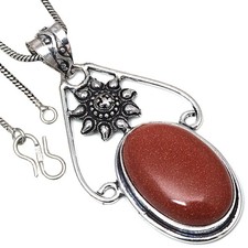 Pendant Red Sunsitara Gemstone Handmade Gift For Her Silver Jewelry 2.5