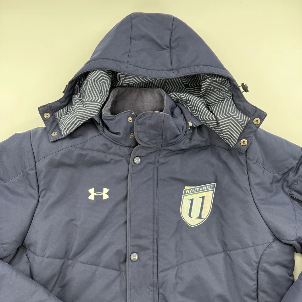 Chaqueta Parka Under Armour ColdGear Puffer Para Hombre Grande Azul Marino Con Capucha Eleven United Foto 2 de 4