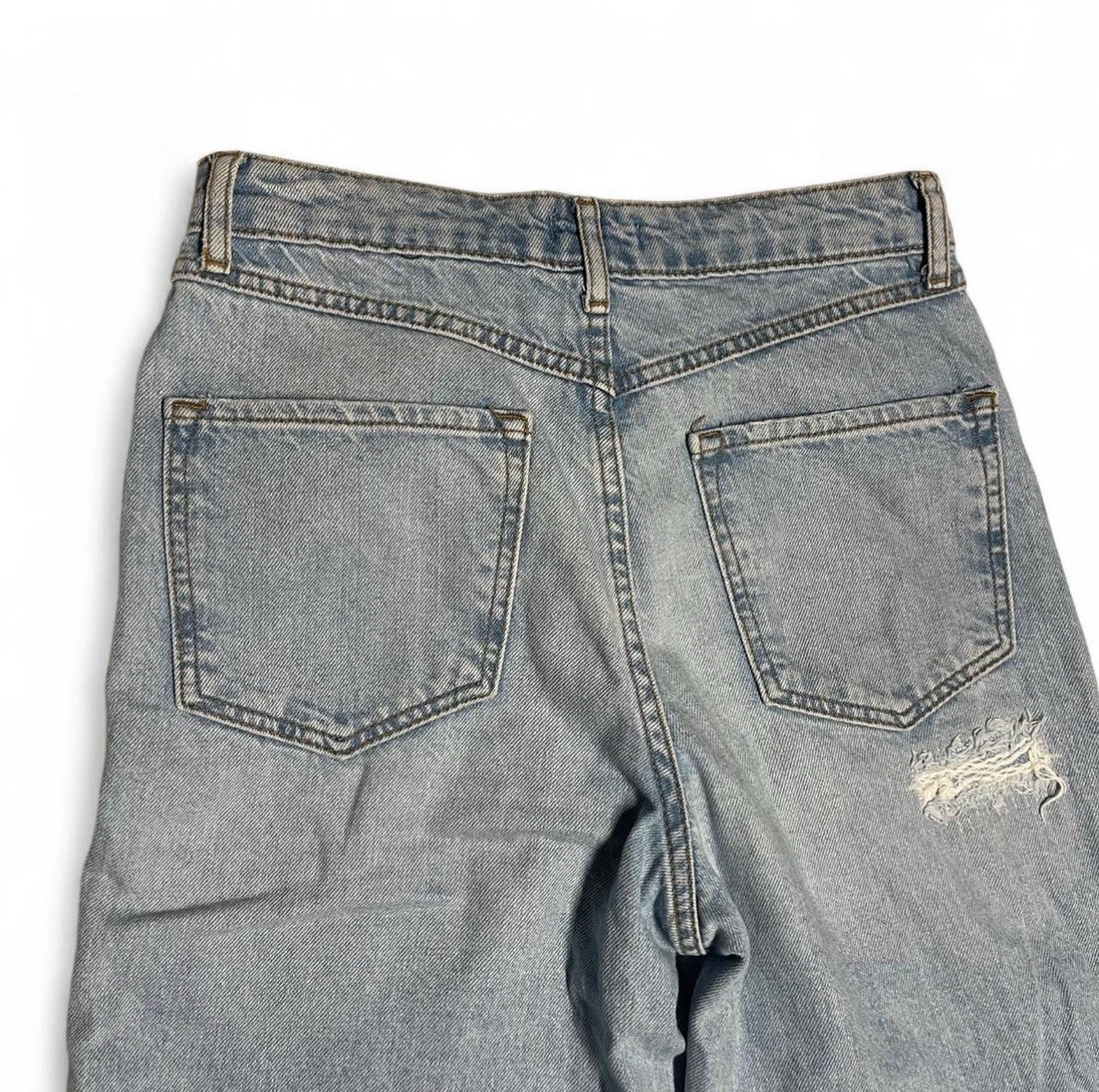 Pantalones de mezclilla Forever 21 Distressed de pierna ancha para mujer talla 26 azul lavado medio