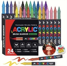 Acrylic Paint Markers Brush Tip Set Flexible Pens Rock Painting Wood Glass Canva