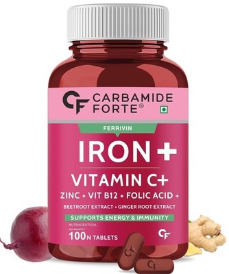 Carbamide Forte Iron + Vitamin C + Folic Acid Supplement - 100 Tablets