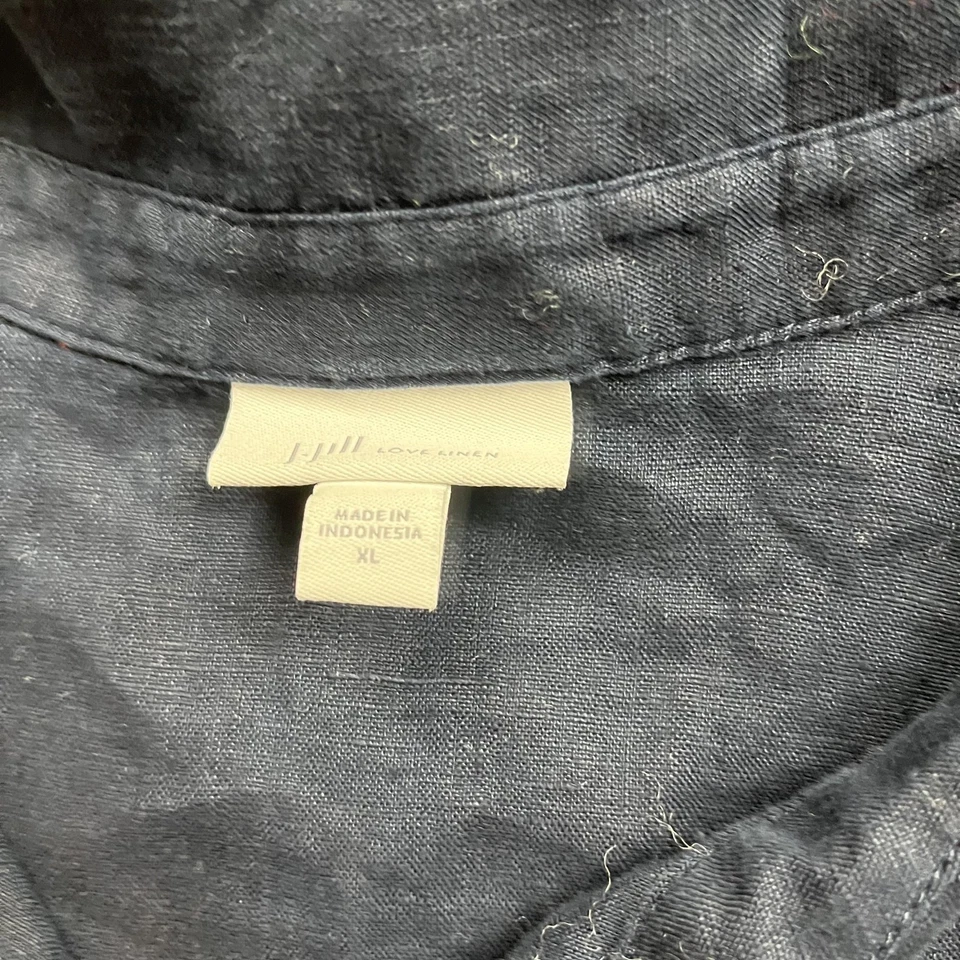 Vestido de lino Jill Love para mujer XL azul marino sin mangas con botones delantero con cinturón Foto 3 de 4