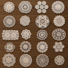 20Pcs 10-33cm Vintage Hand Crochet Lace Doilies Round Table Cloth Mats Doily