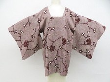 JAPANESE KIMONO MICHIYUKI COAT BROWN PURPLE 86cm 2 ft 10 in PURE SILK AA8046