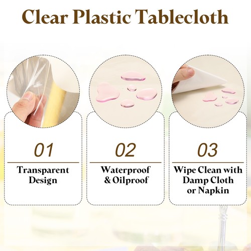 60x60 Inch Clear Plastic Tablecloth, Square Vinyl Table Cover Protector - Picture 3 of 6