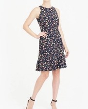 New J Crew Mercantile Ruched Waist Dress In Vintage Floral Lined Navy Sz 2
