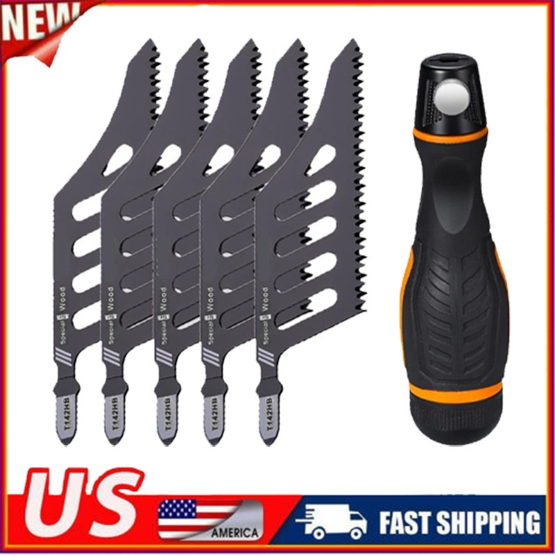 5x Flush Cutting Jigsaw Blade Irregular Curve Saw Blade with Handle for Wood US☀