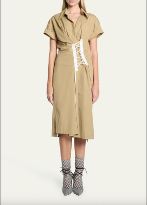 Dries Van Noten Delick Short Sleeve Midi Dress Size 36 US 4 in Tan NO LACE