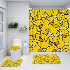 Cute Rubber Ducks Bathroom Rugs Set Bath Mat Toilet Cover Non Slip Microfiber...