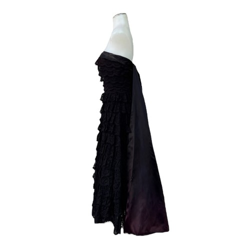 Vintage 30s 40s Womens XS 2XS Lace Gown Cocktail Dress Satin Cape Long Strapless - Picture 8 of 22