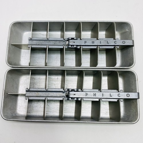 Vintage Philco Kitchen Aluminum Metal 14 Cube Ice Trays Set of 2
