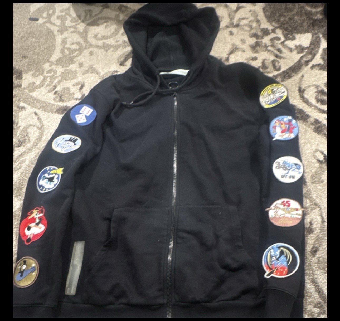 Off-White Full Zip Hoodie Multi Patch Black Cotto… - image 1