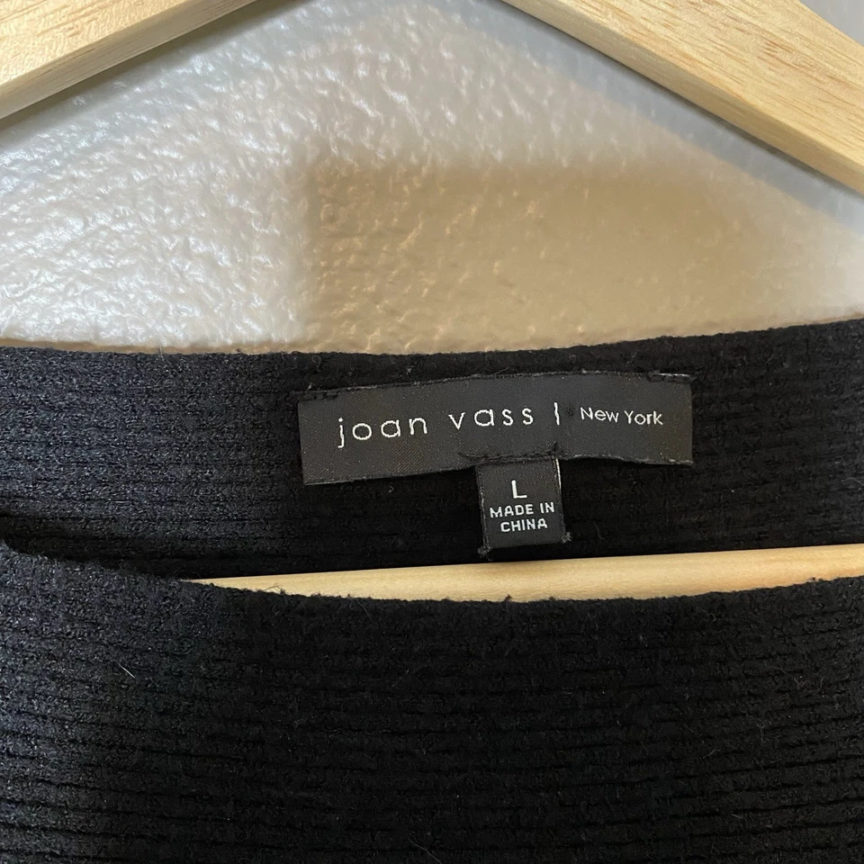 Joan Vass 女式黑色毛衣短针织 Dolman 袖船领大号 — 第 3/4 张图片