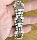 Vintage Milk Glass Rhinestone Bracelet Gold Tone Box Clasp Mid Century READ