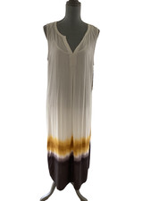 Vera Wang Rayon Challis Dress L White Midi Tie Dyed Stripe Sleeveless Boho NWT