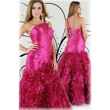 CLEARANCE WAS $757 Xcite Ruffle Metallic Prom Dress 30267 Fuchsia Size 10