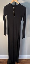 Skims Ribbed Lounge Boat Neck Long Dress W/slit Onyx Size Small DS-DRS-6737W