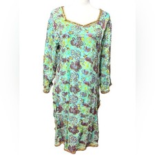 Womens Indian Boho Kurti SEA GREEN FLORAL Lined KURTIS Tunic Dress read below 