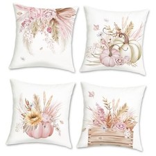 Pumpkin Fall Throw Pillow Covers 18 x 18 Inch 18" x 18" Pack of 4 Pink