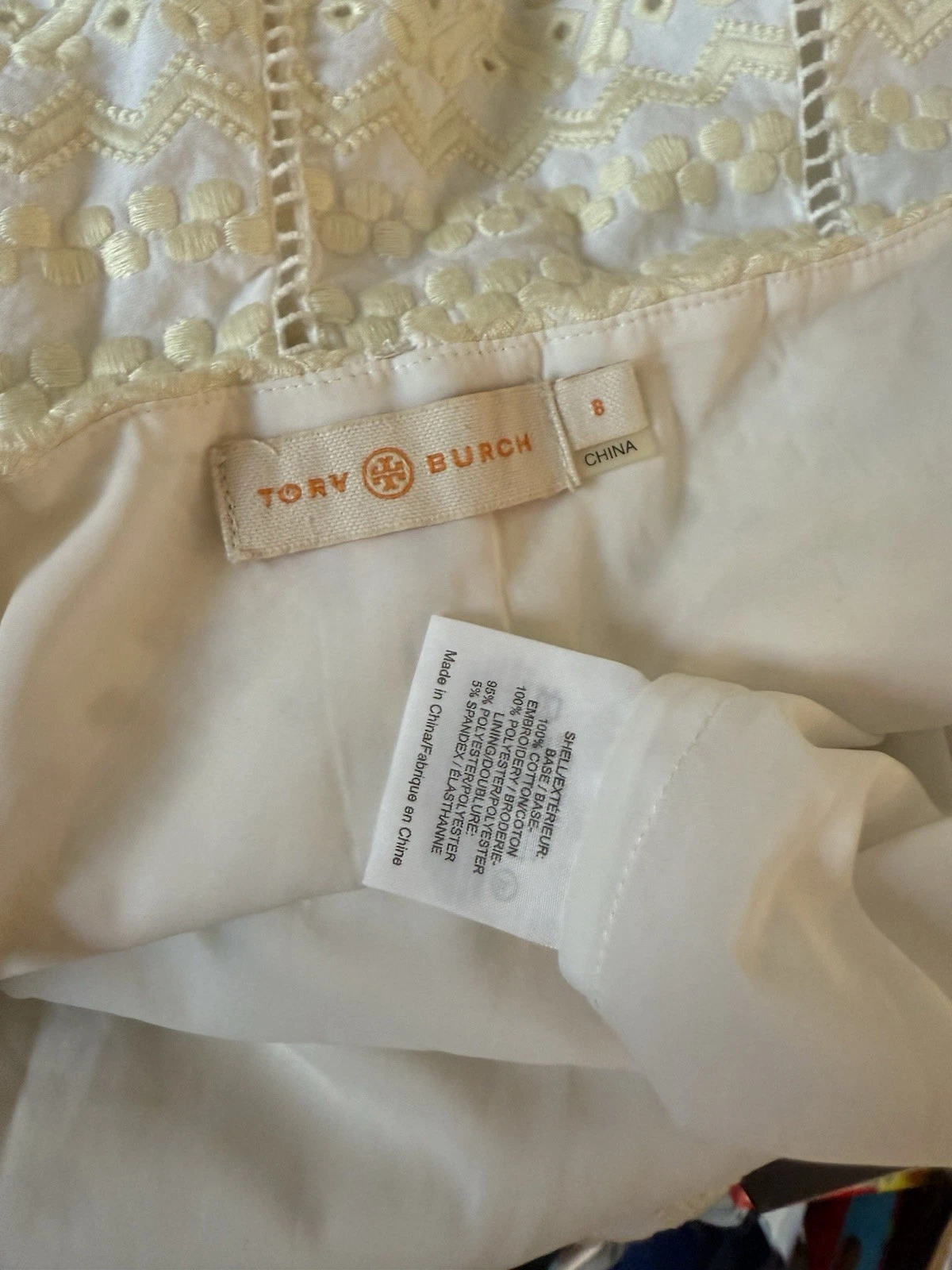 Abito TORY BURCH Tiara ricamato bianco avorio cotone 8