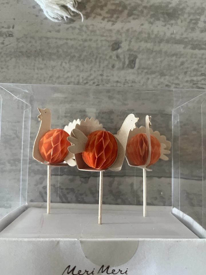 NEW MERI MERI Thanksgiving Turkey Cupcakes Appetizers Party Picks 12 pc - Image 3 of 4