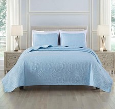 Chezmoi Collection Austin 3-Piece Oversized Bedspread King, Chambray Blue