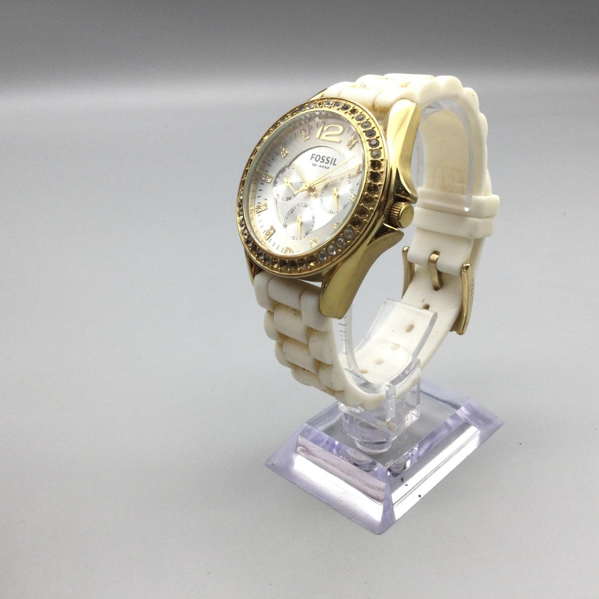 Fossil Watch Womens 38mm Gold Tone Day Date Silicone Band  display picture 1