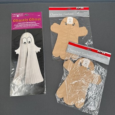 VTG Halloween American Greetings Ghastly Ghost 15'' Honeycomb 2 Ghost Garland NEW