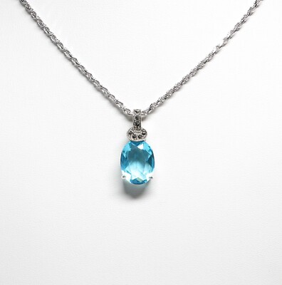 Sterling Ovalschliff Natürlicher Blautopas Anhänger mit 18'' 2,1 mm Sterling Seil Kette