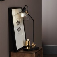 Industrial Desk Light Glass Shade Retro Black and Brass Metal Tap Table Lamp