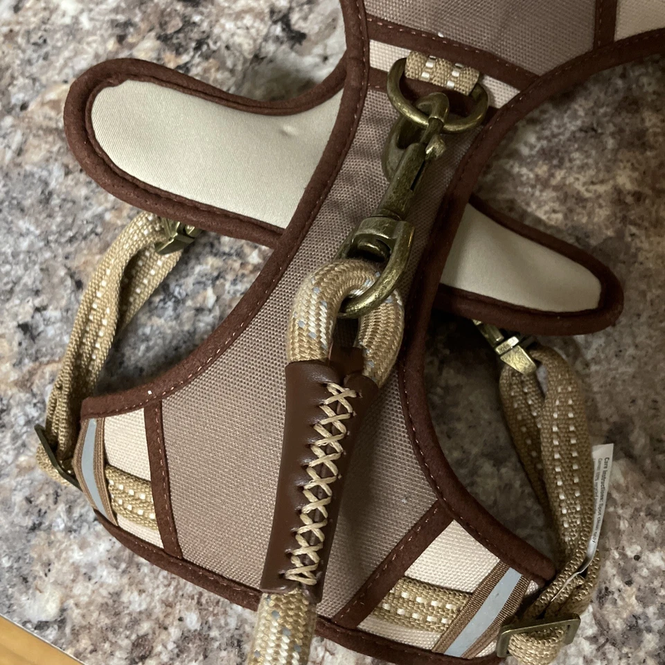 Arnés de lona Reddy marrón/bronceado LG cuero tejido Handels con 6 pies a juego Correa Foto 3 de 4