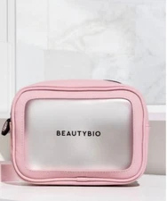 BeautyBio Pink/ Clear Front/ Back Zipup Cosmetic Bag NEW SEALED