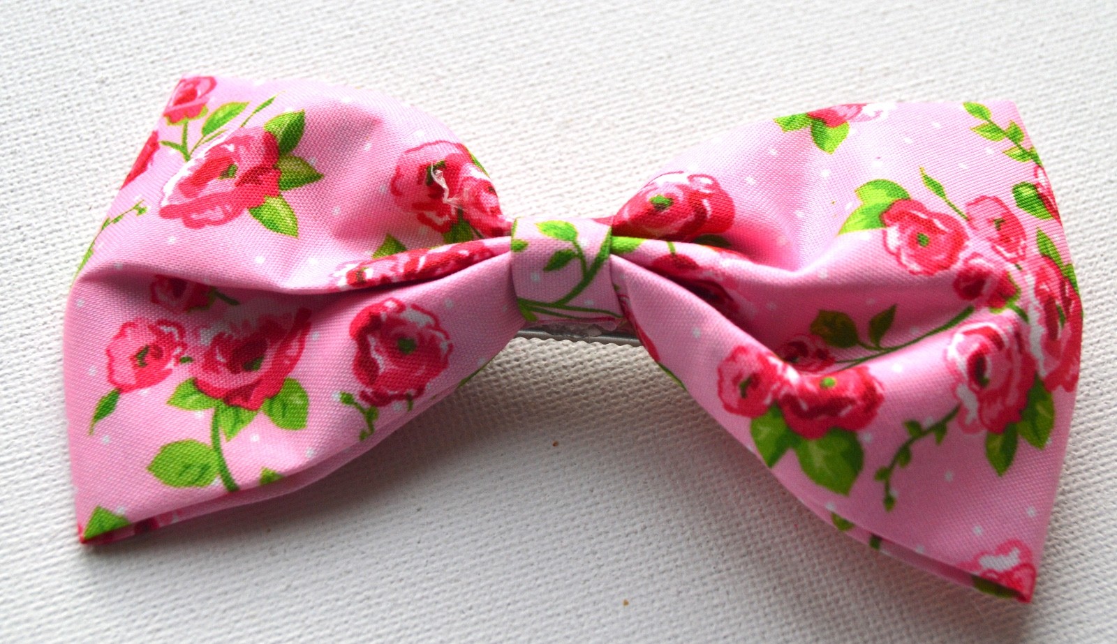 NEW 10cm Pastel Pink Ditsy Rose Fabric Bow Fork Hair Clip Fashion Womens