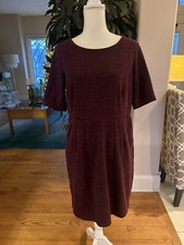💗💕Lands’ End Sophisticated Burgundy & Black Flat Tweed Shift Dress Size...