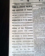 Hampton Roads Peace Conference on River Queen to End Civil War ? 1865 Newspaper