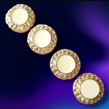 4x Vintage 21mm Gold-Tone Cream-Colored Enamel Round Shank Button Military Dress