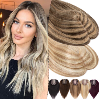 150% Hair Topper Remy Human Hair Clip In Top Silk Base Toupee Hairpiece Wig Long