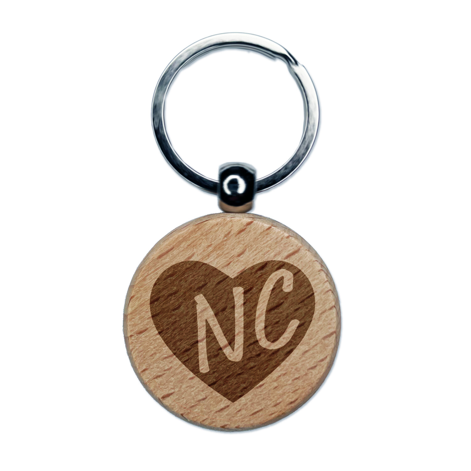NC State North Carolina Heart Engraved Wood Keychain Charm