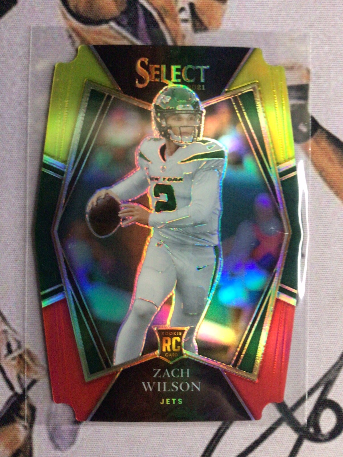 2021 Select Zach Wilson Premier Level Rookie Die Cut - Mint Yellow/Red Prizm RC