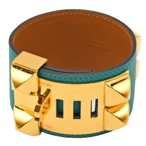 HERMES Medor Collier de Chien Bangle Bracelet Epson Blue Gold S Accessory Box - Picture 1 of 7