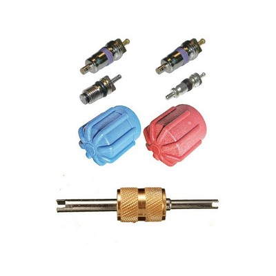 AC System Cap & Valve Service Kit + Schrader Valve Core Remover - Installer Tool