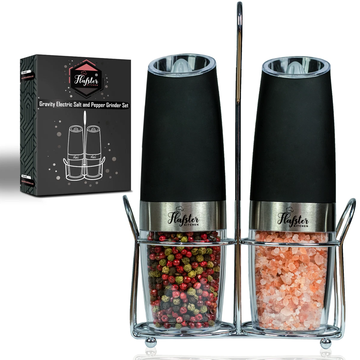 NEW Electric Salt And Pepper Grinder SET Powered Gravity Sensor With Metal  Stand