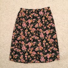 Sag Harbor Petite Skirt Size PM Black Pink Floral Midi Unlined