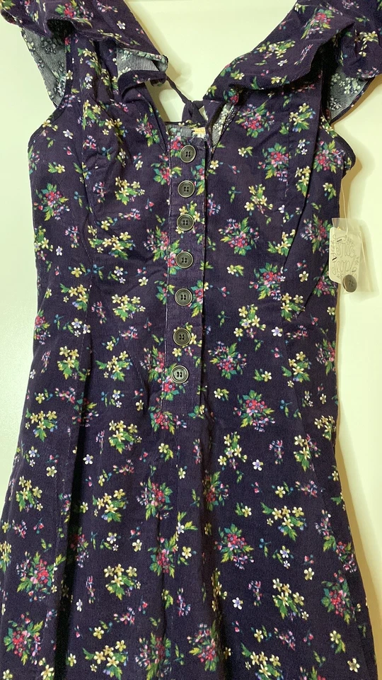 Mameluco Free People Violet Visions pana púrpura floral con volantes para mujer talla XS Foto 4 de 4