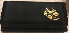 Vintage black satin evening clutch w/hummingbird design
