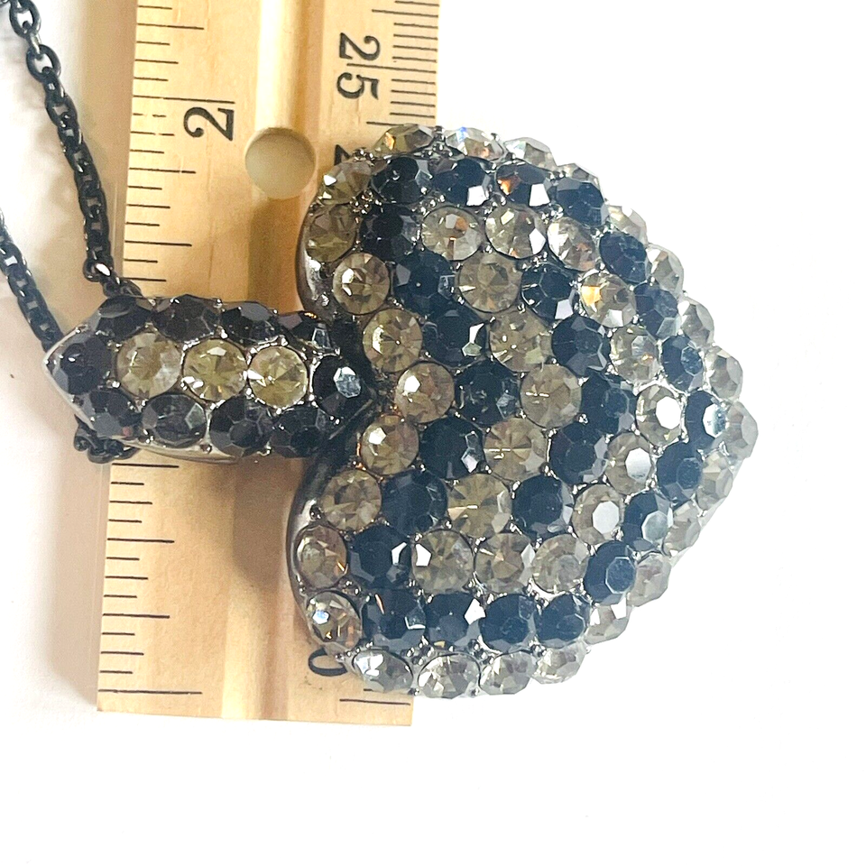 Vintage Statement Necklace Pave Black White Rhinestone Heart Pendant 20 ...