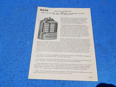 Rock-ola wallbox 1544 1546 stepper 1717 Installation Instructions